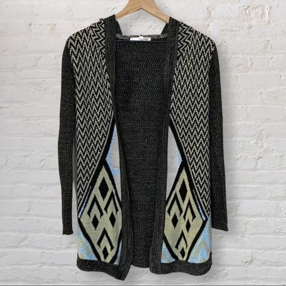 Say What? Hooded Geometric Open Cardigan Size XS